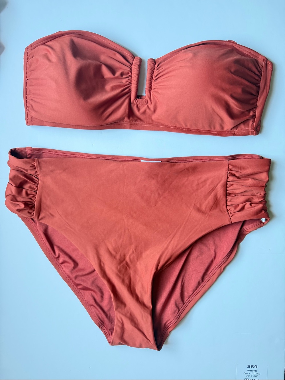 DKNY Women’s Shirred U-Wire Bandeau Bikini Set - Sunset Size XL